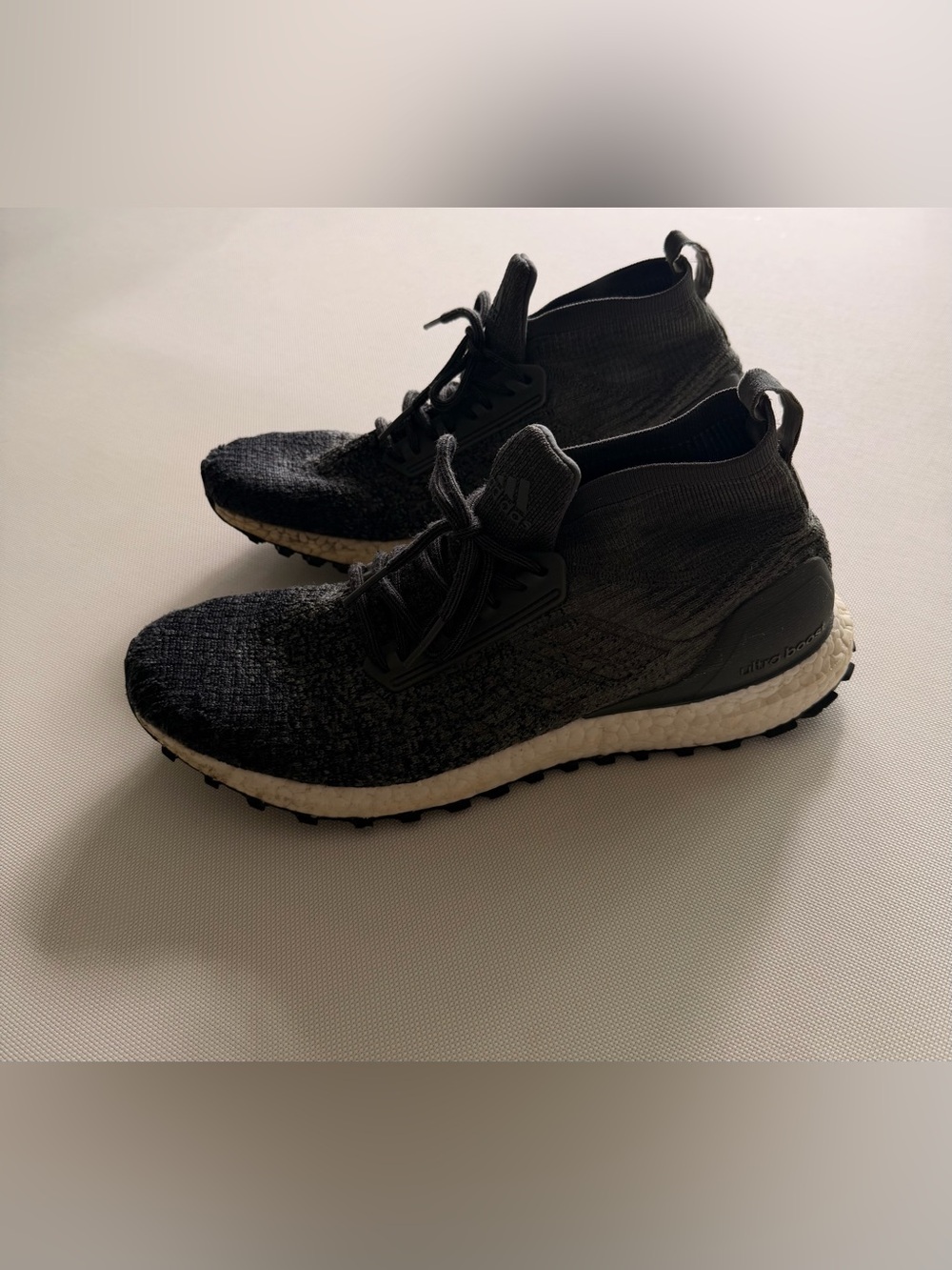 adidas Black Knit Mid-Top Sneakers with White Boost Sole